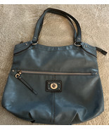 Relic Womens Blue Silver Outside Zipper Accents Purse 14” x 11” - $24.50