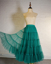 Women Emerald Green Sparkle Skirt Tiered Long Tulle Skirt Evening Maxi Skirt