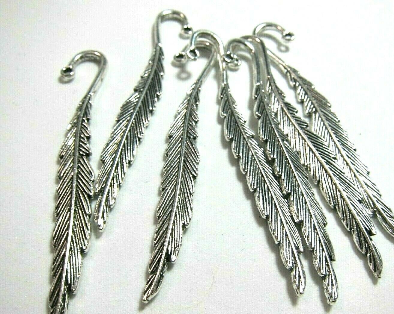 Lot of 10 Big Pewter Feather Focal Pendants 3inch Leadfree Silvertone USA Seller