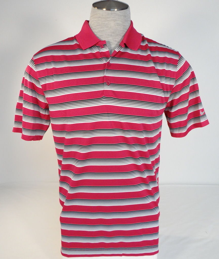 Nike Golf Dri Fit Standard Fit Pink Stripe Short Sleeve Polo Shirt Men ...