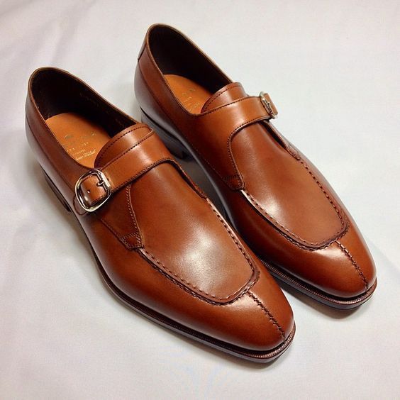 Superior Brown Genuine Leather Apron Toe Single Buckle Strap Men Monk ...