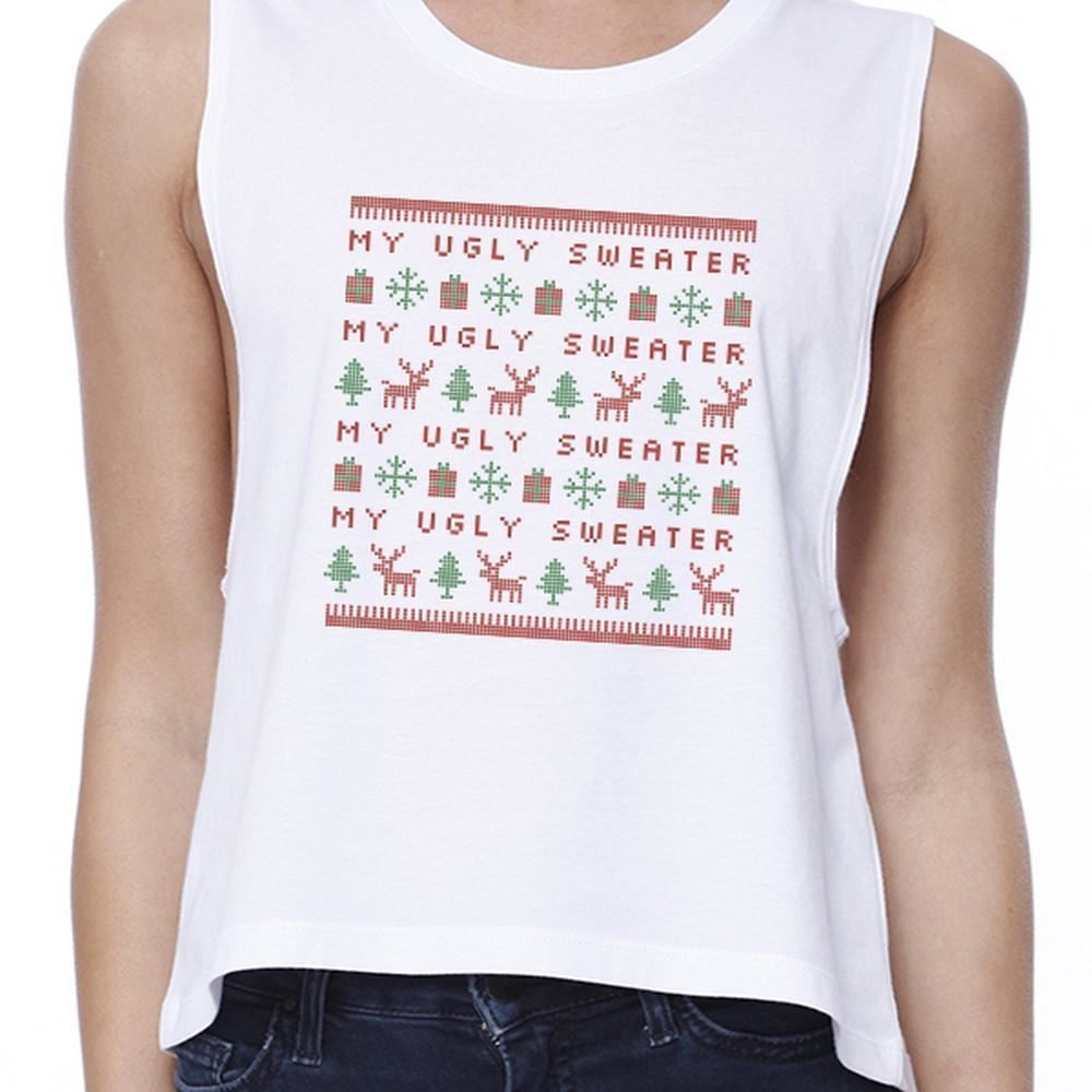 My Ugly Sweater Pattern Womens White Crop Top - Tops & Blouses