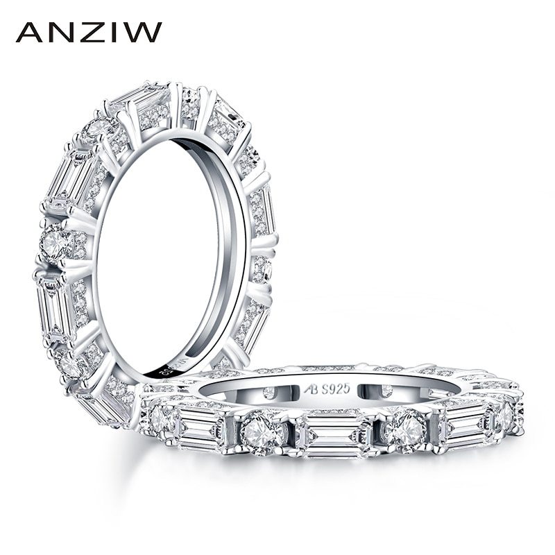 925 Sterling Silver Full Eternity Band Rings Women Engagement Simulated Diamond
