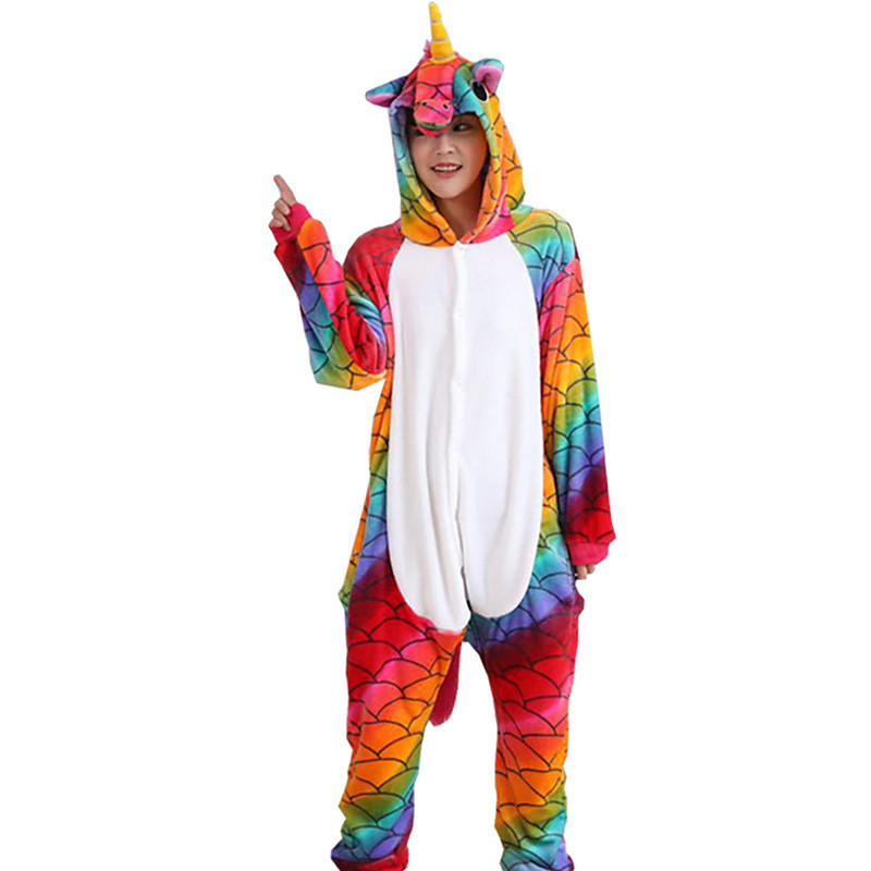 Adults' Kigurumi Pajamas Flying Horse Flannel Rainbow Cosplay Animal