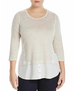 Status by Chenault Women&#39;s Layered Crochet Trim T-Shirt Top Plus Size B4HP - $13.95