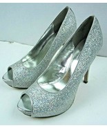Worthington Size 7 M Women&#39;s Silver Peep Toe (very) High Heels Pumps Gli... - $21.49