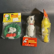 Vintage Peanuts: Lot of 3 Snoopy Squeeze Toys - Wreath, Snoopy, Woodstock / BG - $19.24