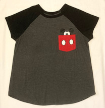 Disney Mickey Mouse pocket tee shirt junior&#39;s size L Large 11/13 gray bl... - $5.00