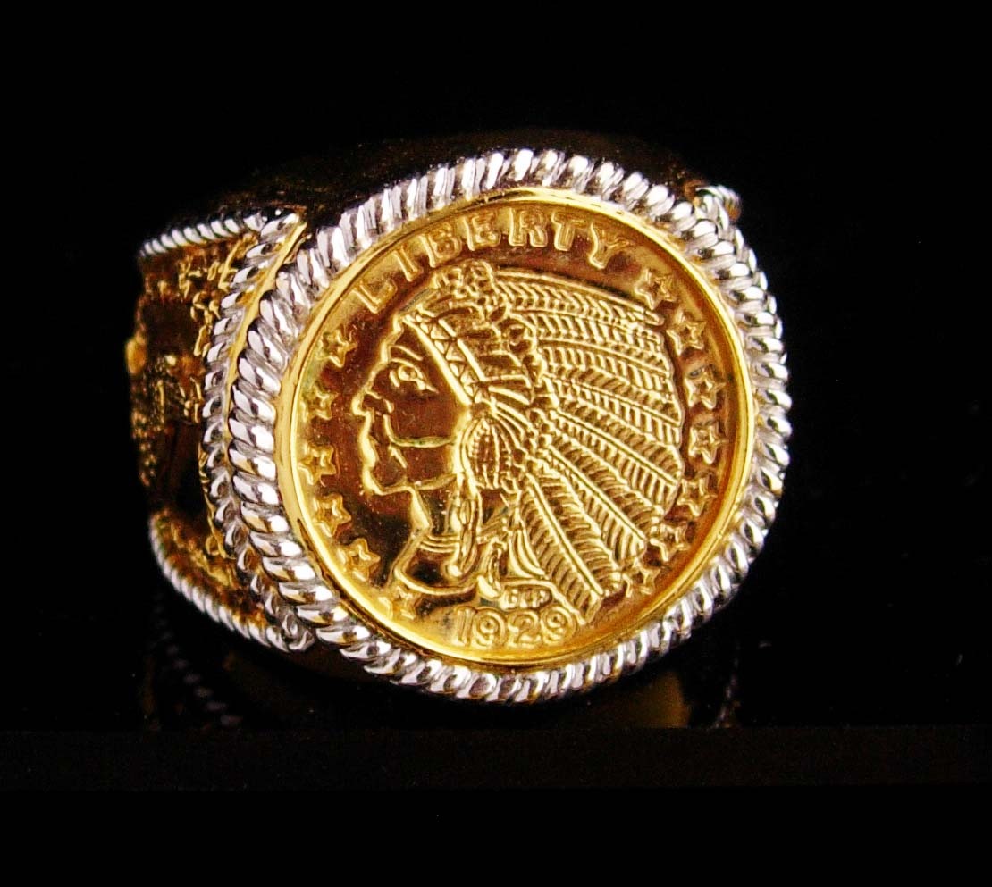 Indian Head Coin ring vintage replica five dollar coin 24kt gold