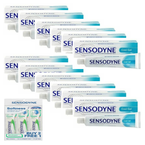 Sensodyne Cool Gel Toothpaste Sensitive Teeth 100g 12 Boxes + 3 Units Toothbrush