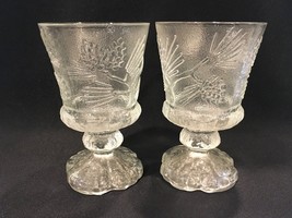 Indiana Glass Ponderosa Pine Cone Tree Footed Goblets 6&quot; Tumblers 2 Vint... - $15.99