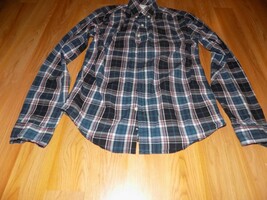 Size Small Aeropostale Navy Blue Plaid Button Down Long Sleeve Shirt Top EUC - $16.00