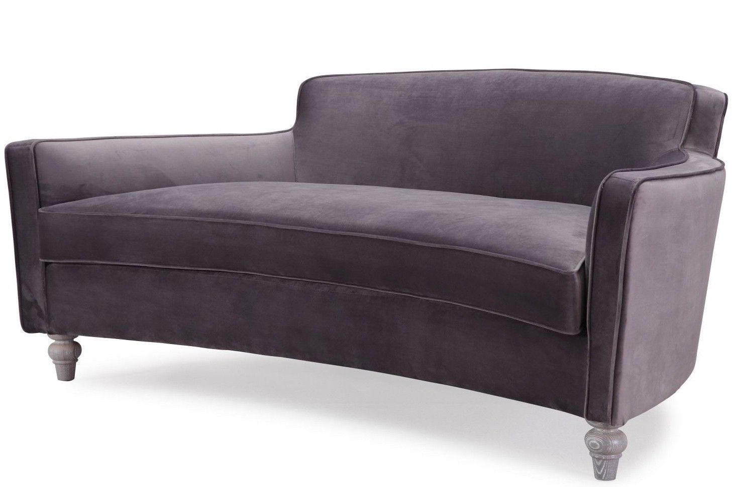 Horchow Style Gray Velvet Mid Century Glam Curved Sofa Loveseat Settee