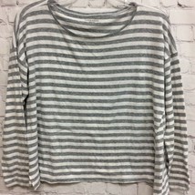 Eileen Fisher Womens T-Shirt Gray White Striped Long Sleeve Scoop Neck T... - $29.69