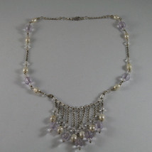 .925 SILVER RHODIUM NECKLACE WITH WHITE PEARLS AND TRANSPARENT AND LILAC CRISTAL image 2