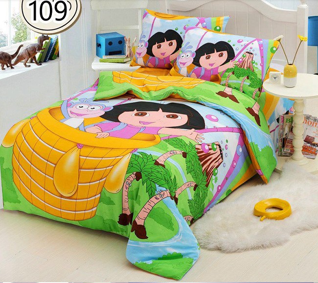 CUTE! 3pc. Dora the Explorer Cartoon Twin Size Duvet Cover Set Cotton
