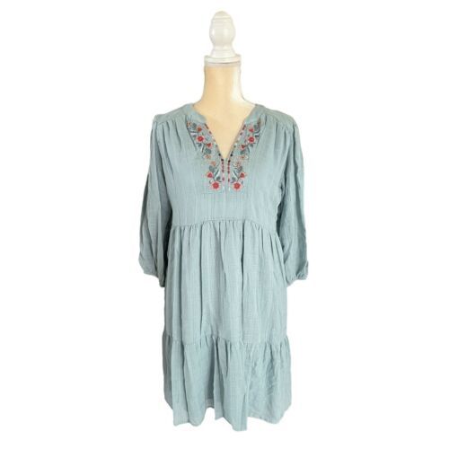 Knox Rose Teal Blue Embroidered Dress Various Sizes 3/4 Sleeve