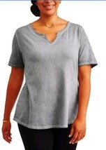 Terra & Sky Notch Neck Tee Shirt Short Sleeve Gray Size 2X 20/22W Generous Fit - $8.86