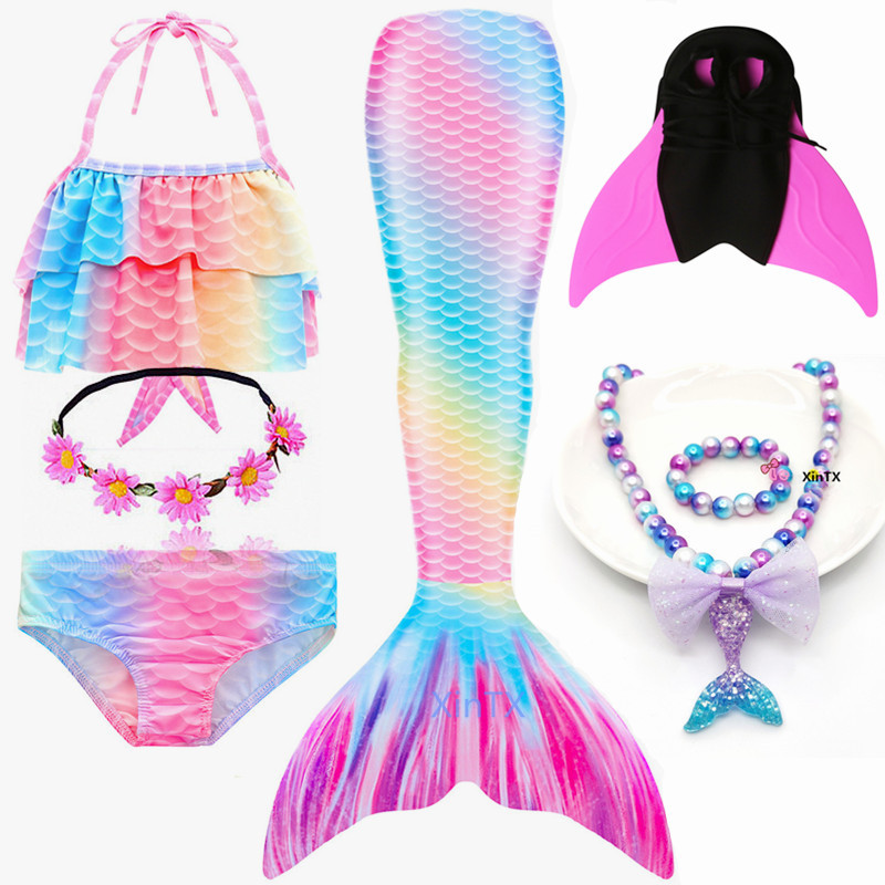 2020 Rainbow Mermaid Tails Girls Holiday Costume With Fin Bathing Suit for Kids