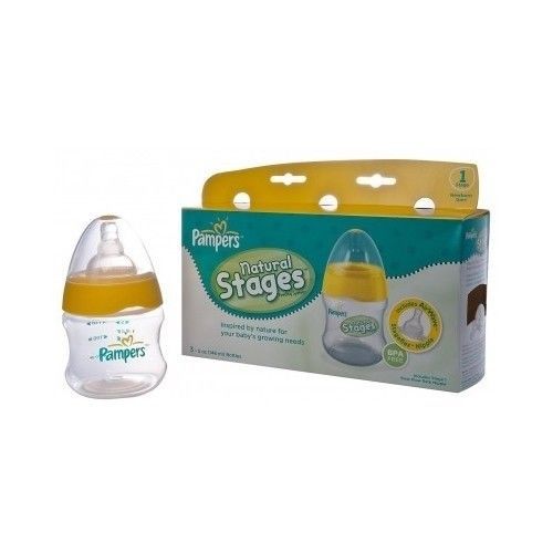 Baby Newborn Bottles Pampers 3 Pack 5oz Bottle Nipple Set Infant Feeding Stage 1 - $22.43