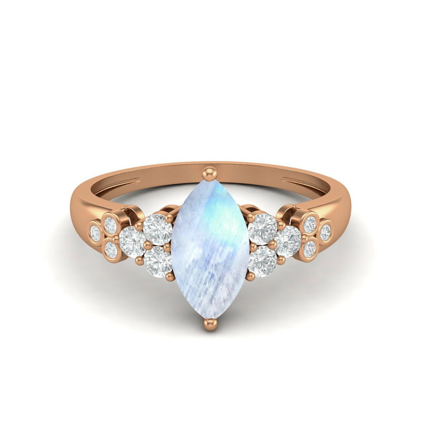 1.24 Ctw Marquise Moonstone 9K Rose Gold Halo Women Ring