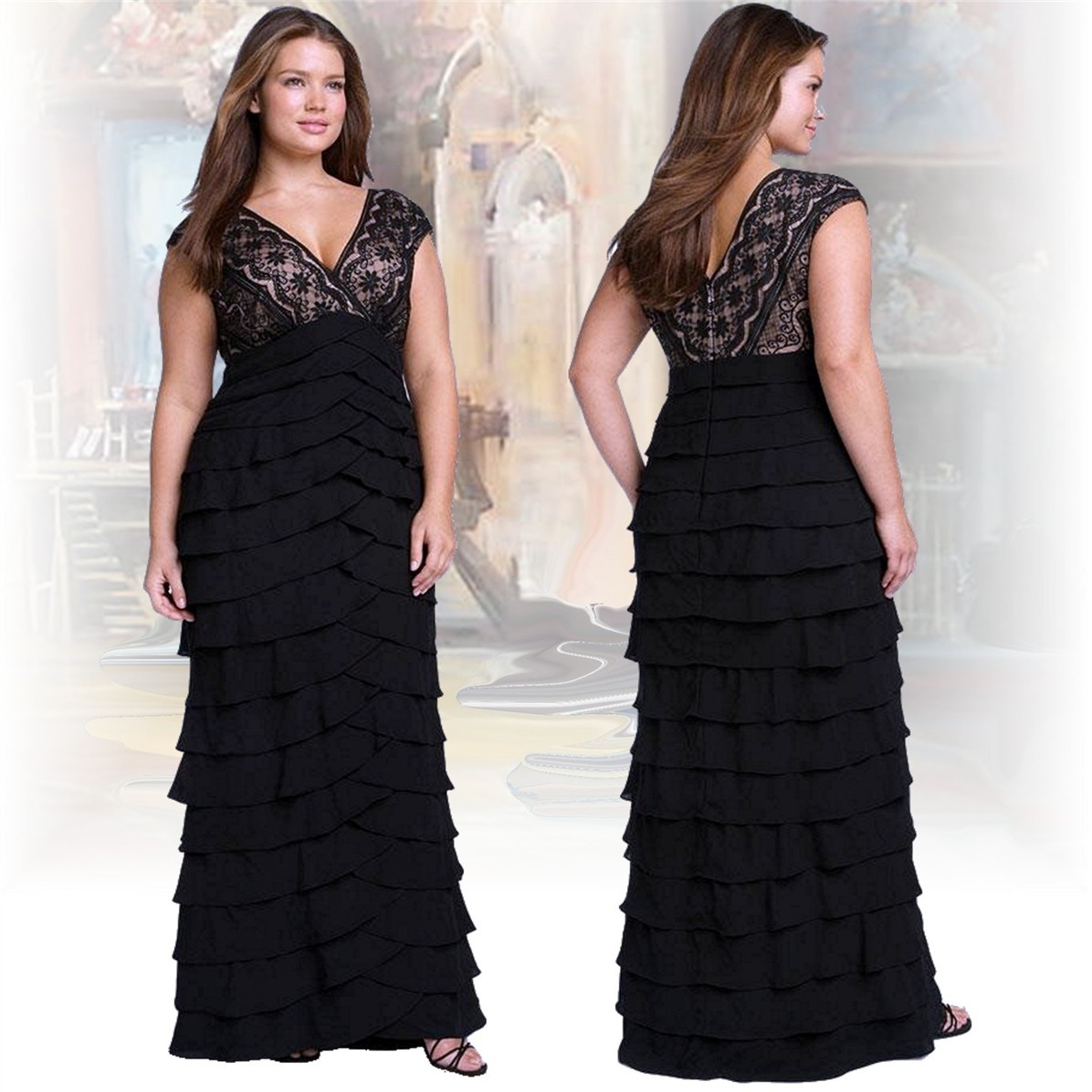 tiered evening gown