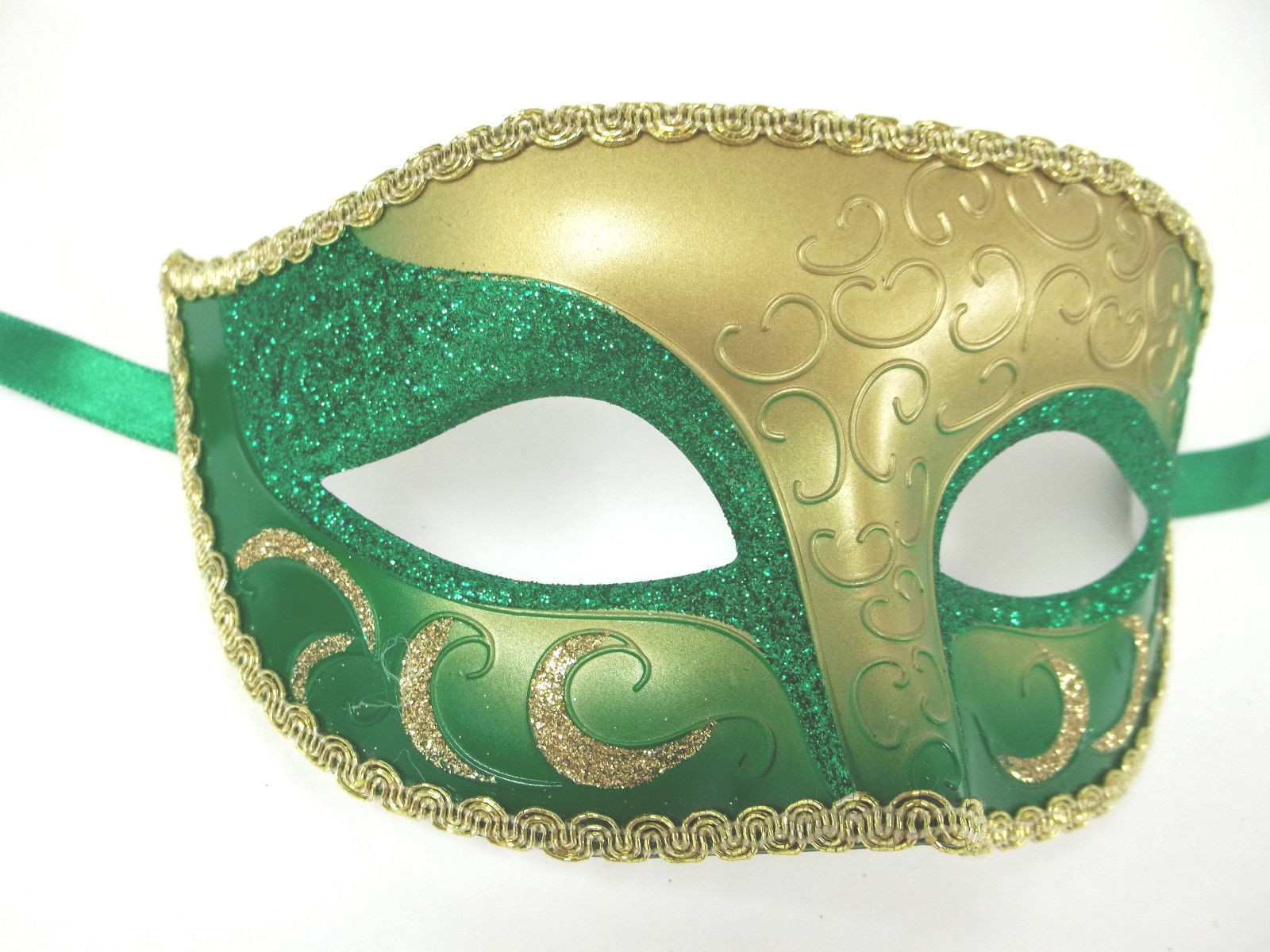 Green Gold Venetian Mardi Gras Masquerade Half Crescent Elegant Mask ...