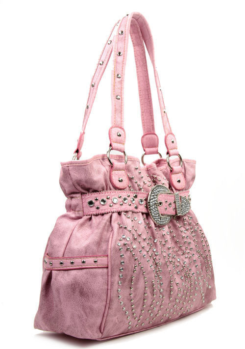 Western Cowgirl Rhinestone Buckle Accented Purse Handbag - Handbags ...