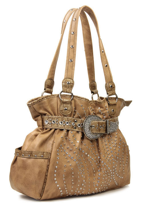 Western Cowgirl Rhinestone Buckle Accented Purse Handbag - Handbags ...