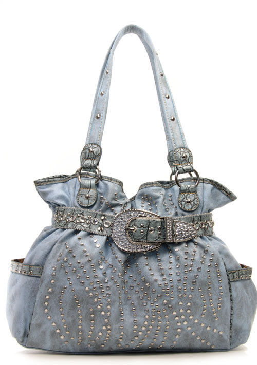 Western Cowgirl Rhinestone Buckle Accented Purse Handbag - Handbags ...
