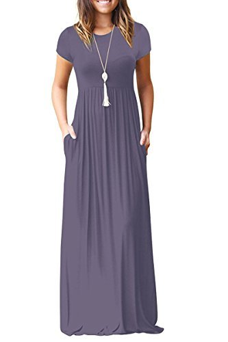Euovmy Women's Casual Loose Short Sleeve Maxi T-Shirt Dresses with ...
