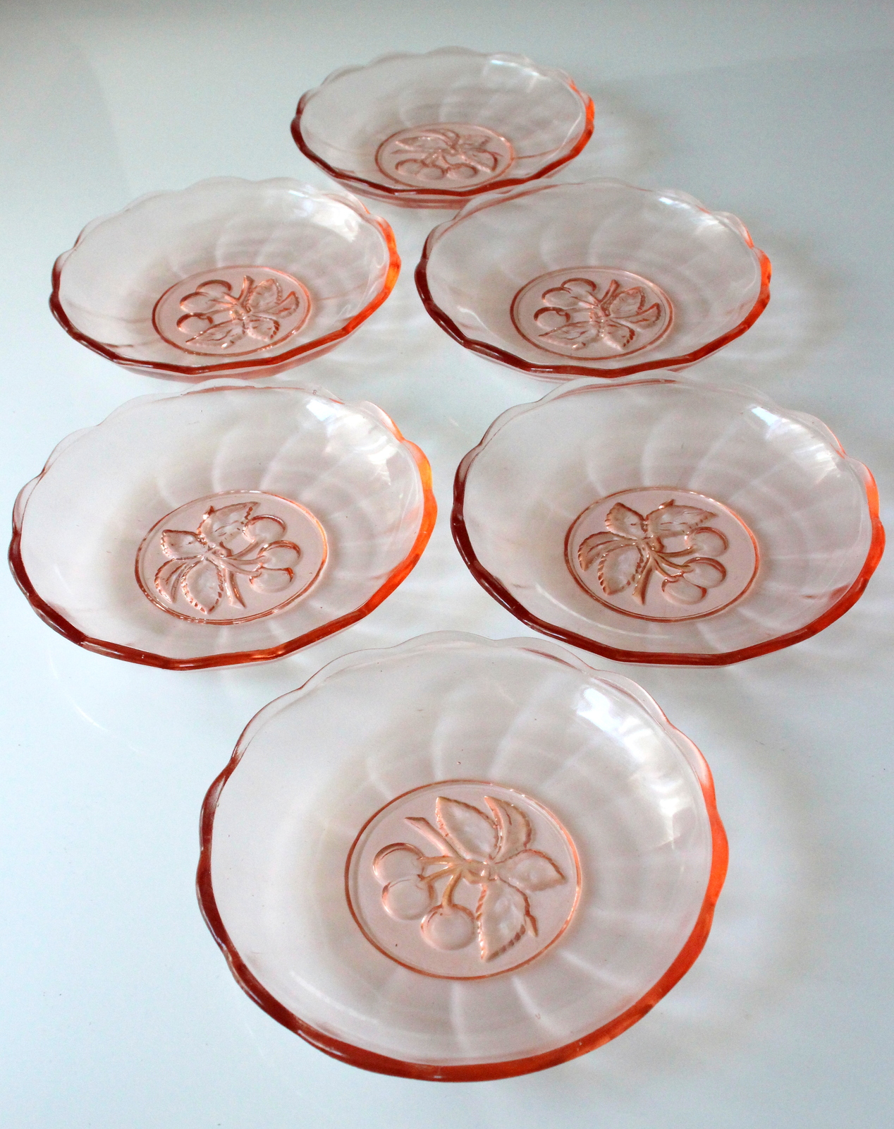 1950s Vintage rosaline glass dessert bowls set of 6 Bowls