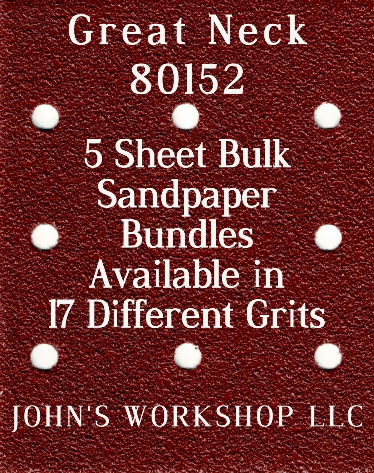 Great Neck 80152 - 1/4 Sheet - 17 Grits - No-Slip - 5 Sandpaper Bulk Bundles - $7.49