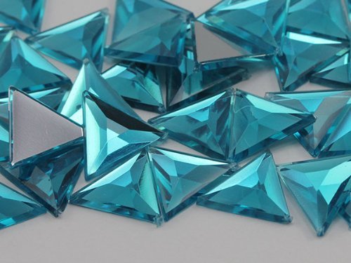 13mm Aqua .QR Flat Back Triangle Acrylic Jewels High Quality Pro Grade - 60 P...