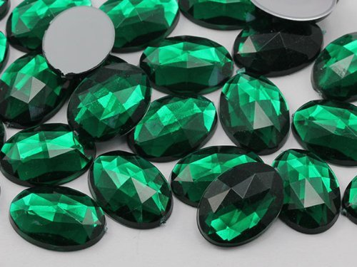 14x10mm Emerald .MD Flat Back Oval Acrylic Jewels High Quality Pro Grade - 45...
