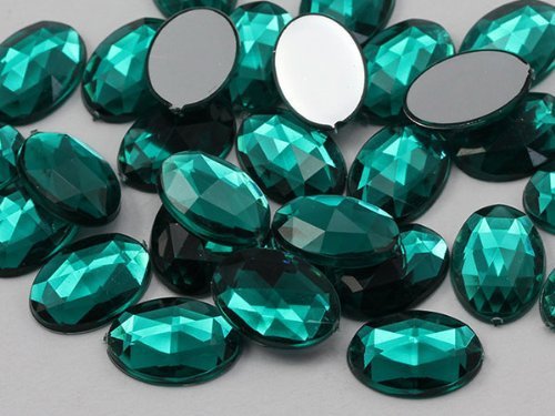 14x10mm Emerald .MD2 Flat Back Oval Acrylic Jewels High Quality Pro Grade - 4...