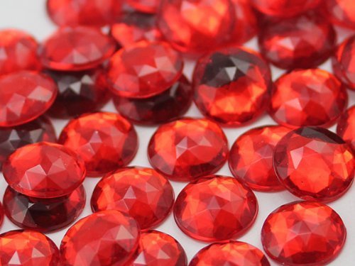 15mm Ruby A05 Flat Back Round Acrylic Jewels High Quality Pro Grade - 40 Pieces