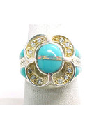 TURQUOISE, OPAL AND CZ RING in STERLING Silver - Size 6 3/4 - Designer ROX - $90.00