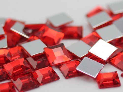 8mm Ruby A05 Flat Back Square Acrylic Jewels High Quality Pro Grade - 75 Pieces