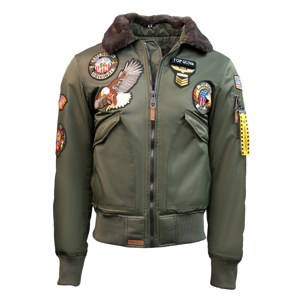 Top Gun MA-1 American Original Bomber Jacket With Patches Olive SIZE XS ...