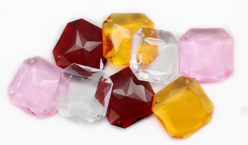 23mm Amber Point Back Square Gems 3 Holes No Foil - 20 Pieces [Kitchen]