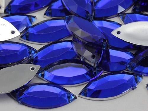 20x9mm Sapphire CH09 Navette Flat Back Sew On Beads for Crafts - 50 Pieces