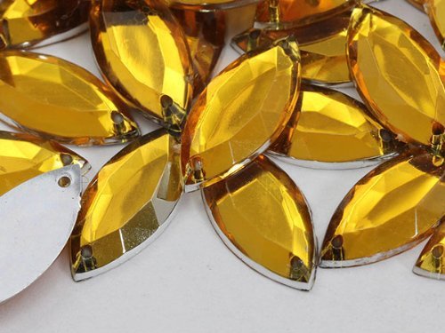 20x9mm Topaz CH16 Navette Flat Back Sew On Beads for Crafts - 50 Pieces