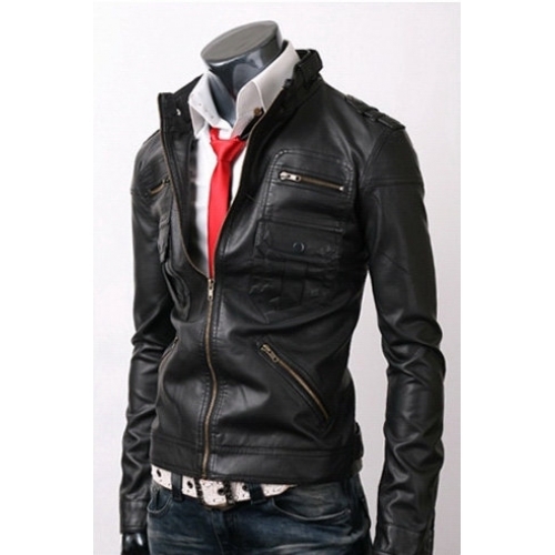 Men Zip Pocket Black Leather Jacket With Six Front Pockets ... (500 x 500 Pixel)