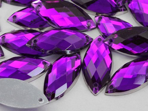 20x9mm Amethyst CH05 Navette Flat Back Sew On Beads for Crafts - 50 Pieces