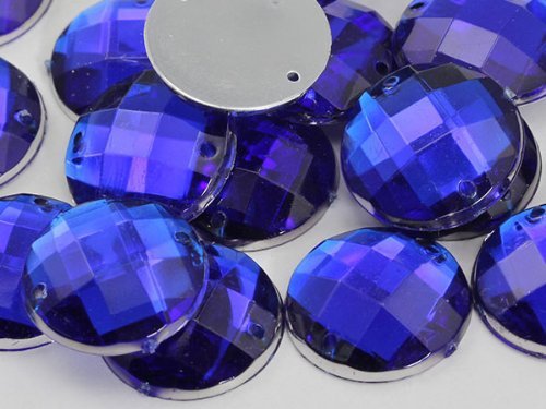 10mm Sapphire CH09 Round Flat Back Sew On Beads for Crafts - 100 Pieces