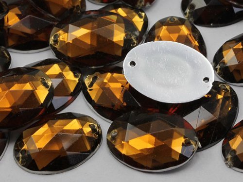 25x18mm Smokey Topaz CH25 Oval Flat Back Sew On Beads for Crafts - 20 Pieces