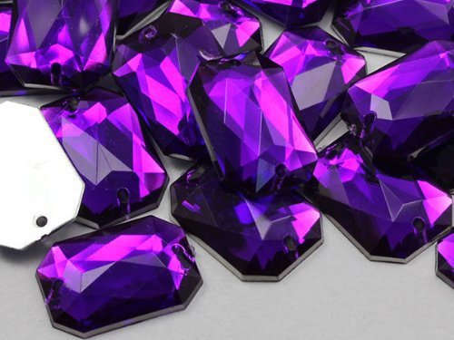 25x18mm Amethyst CH05 Octagon Flat Back Sew On Beads for Crafts - 20 Pieces