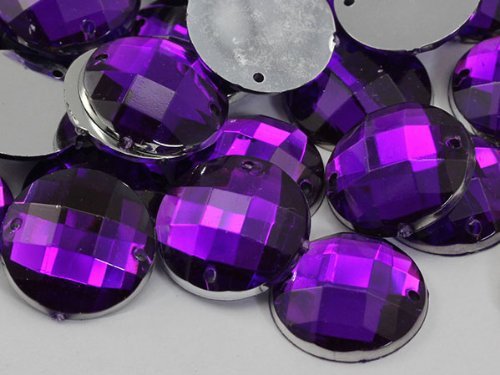 10mm Amethyst CH05 Round Flat Back Sew On Beads for Crafts - 100 Pieces