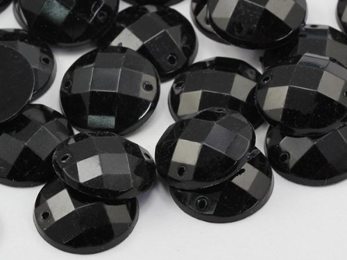 12mm Jet Black CH37 Round Flat Back Sew On Beads for Crafts - 60 Pieces